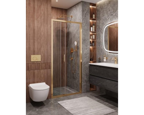 Душевая дверь Cezares Molveno 100 MOLVENO-BF-3-100-C-BORO-IV профиль Брашированное золото стекло прозрачное