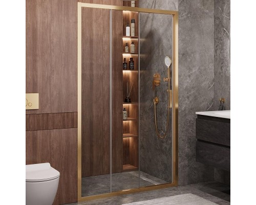 Душевая дверь Cezares Molveno 120 MOLVENO-BF-3-120-C-BORO-IV профиль Брашированное золото стекло прозрачное