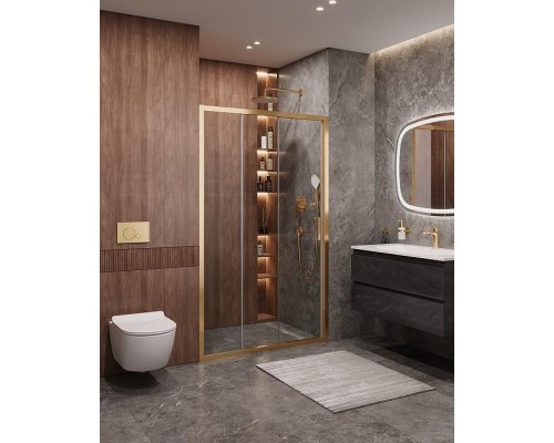 Душевая дверь Cezares Molveno 120 MOLVENO-BF-3-120-C-BORO-IV профиль Брашированное золото стекло прозрачное