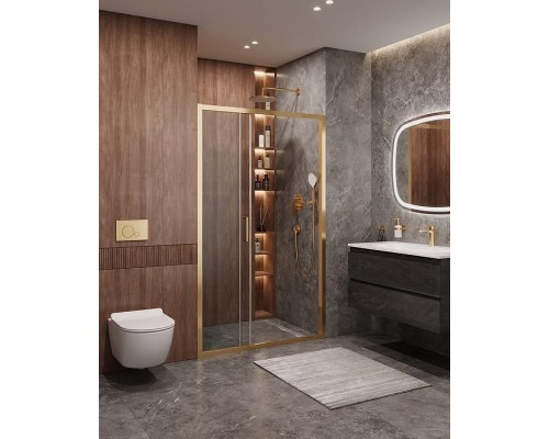 Душевая дверь Cezares Molveno 120 MOLVENO-BF-3-120-C-BORO-IV профиль Брашированное золото стекло прозрачное