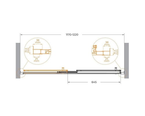 Душевая дверь Cezares Molveno 120 MOLVENO-BF-3-120-C-BORO-IV профиль Брашированное золото стекло прозрачное