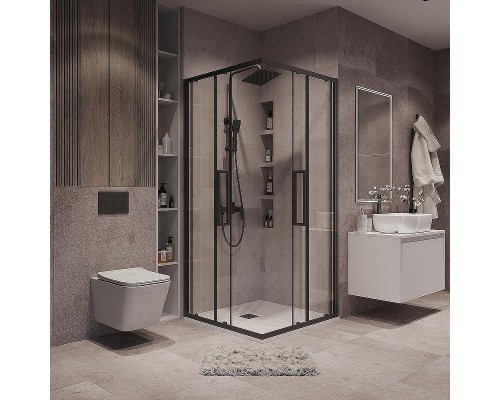 Душевой уголок Grossman Cosmo 90х90 300.K33.02.9090.21.00 профиль Черный матовый стекло прозрачное