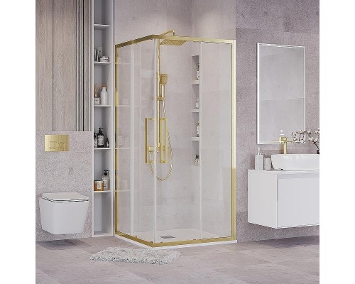 Душевой уголок Grossman Cosmo 80х80 300.K33.02.8080.32.00 профиль Золото сатин стекло прозрачное