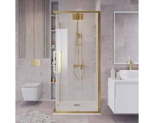 Душевой уголок Grossman Cosmo 80х80 300.K33.02.8080.32.00 профиль Золото сатин стекло прозрачное