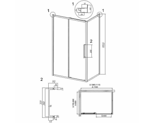 Душевой уголок Grossman Cosmo 110х80 120.K33.02.1180.42.00 профиль Графит сатин стекло прозрачное