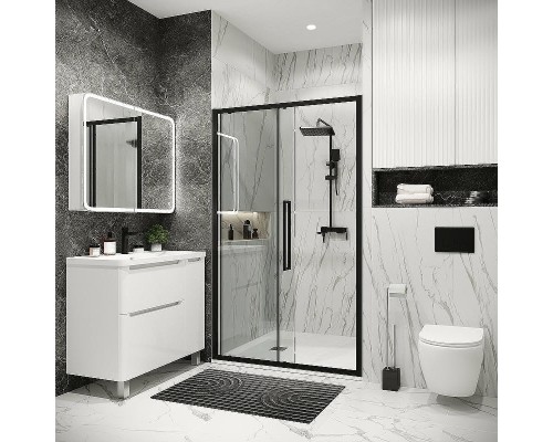 Душевая дверь Grossman Cosmo 140 100.K33.02.140.21.00 профиль Черный матовый стекло прозрачное