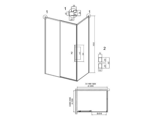 Душевой уголок Grossman Galaxy 120x100 120.K33.01.1210.21.00 профиль Черный матовый стекло прозрачное