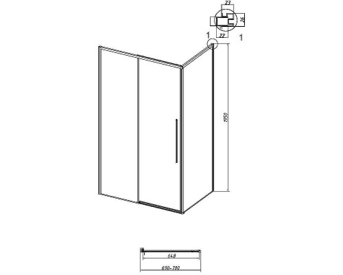 Душевая стенка Grossman Galaxy 70 200.K33.01.70.21.00 профиль Черный матовый стекло прозрачное