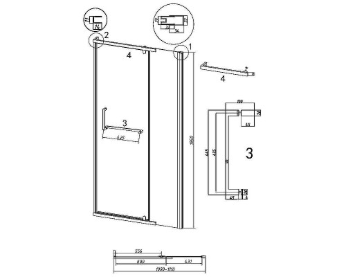 Душевая дверь Grossman Pragma 110 100.K33.03.110.21.02 профиль Черный матовый стекло шиншилла