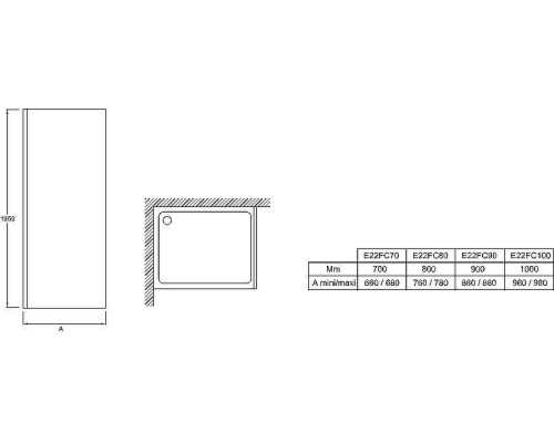 Душевая стенка Jacob Delafon Contra 80 E22FC80-BL профиль Черный матовый стекло прозрачное