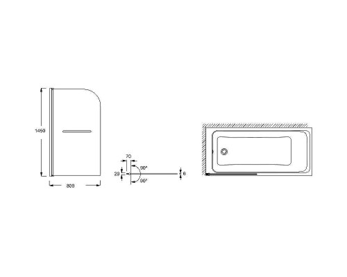 Шторка на ванну Jacob Delafon Odeon Up 80x145 E4932-BL профиль Черный матовый стекло прозрачное