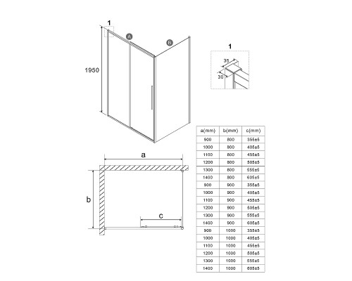 Душевой уголок Niagara Nova 130х80 NG-44-13ASG-A80SG-34 профиль Золото брашированное стекло прозрачное