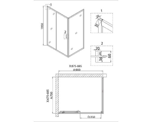 Душевая дверь Niagara Nova 90 NG-62-9A профиль Хром стекло прозрачное