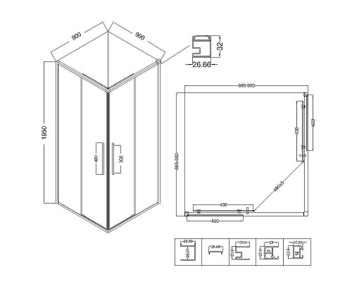 Душевой уголок Niagara Nova 90х90 NG-2823-34BLACK профиль Черный матовый стекло тонированное