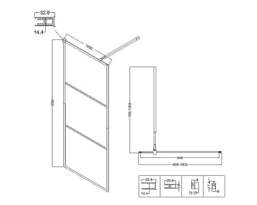 Душевая перегородка Niagara Nova 100 NG-688-10BLACK профиль Черный матовый стекло прозрачное