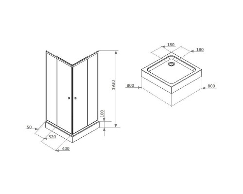 Душевой уголок Parly 80x80 ZFQ81B профиль Черный стекло матовое