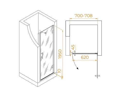Душевая дверь RGW Hotel HO-011B 70 350601107-14 профиль Черный стекло прозрачное
