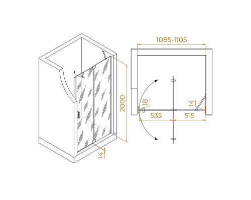 Душевая дверь RGW Hotel HO-014 110 350601411-21 профиль Хром стекло матовое