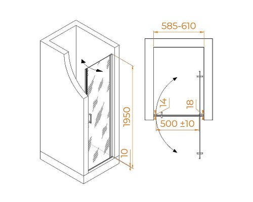 Душевая дверь RGW Leipzig LE-003-B 60 351200306-14 профиль Черный стекло прозрачное