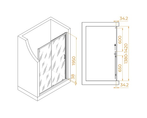 Душевая дверь RGW Passage PA-14W 140 41081414-15 профиль Белый стекло прозрачное