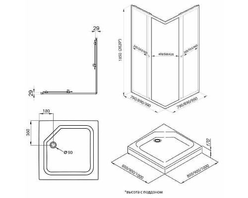 Душевой уголок Triton Вента-Блэк 80х80 Щ0000057853 профиль Черный стекло прозрачное