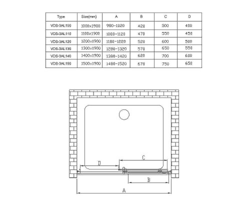 Душевая дверь Vincea Alpha 130 VDS-3AL130CLG профиль Брашированное золото стекло прозрачное