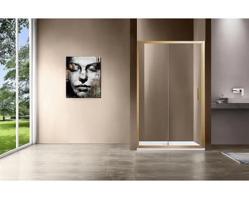 Душевая дверь Vincea Garda 135 VDS-1G135CLG профиль Брашированное золото стекло прозрачное