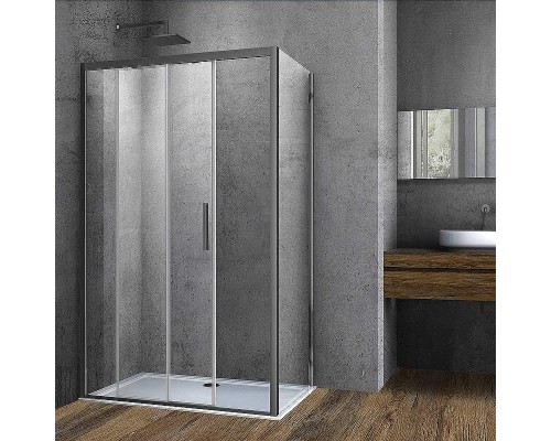 Душевой уголок Vincea Soft 150x80 VSR-3SO8015CLGM профиль Вороненая сталь стекло прозрачное