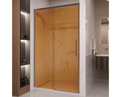 Душевая дверь Vincea Stella 120 VDS-1ST120GSGM профиль Вороненая сталь стекло янтарь