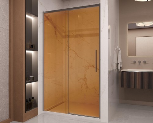 Душевая дверь Vincea Stella 120 VDS-1ST120GSGM профиль Вороненая сталь стекло янтарь