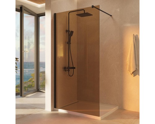 Душевая перегородка Vincea Walk-In 100 VSW-1H100GSB профиль Черный матовый стекло янтарь
