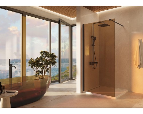 Душевая перегородка Vincea Walk-In 100 VSW-1H100GSB профиль Черный матовый стекло янтарь