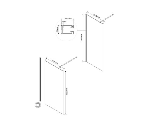 Душевая перегородка Vincea Walk-In 100 VSW-1H100GSB профиль Черный матовый стекло янтарь
