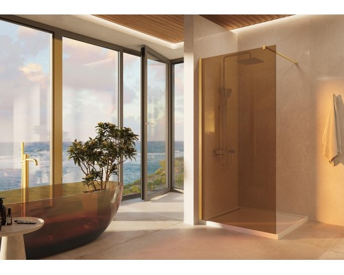 Душевая перегородка Vincea Walk-In 100 VSW-1H100GSG профиль Золото матовое стекло янтарь