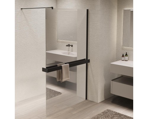 Душевая перегородка Vincea Walk in 90 VSW-1HR900MRB профиль цвет Черный стекло зеркальное