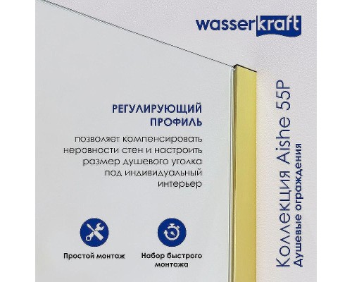 Душевая стенка WasserKRAFT Aisch 100 55P10-RP100 профиль Золото матовое стекло прозрачное