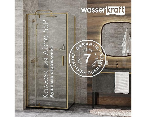 Душевая стенка WasserKRAFT Aisch 100 55P10-RP100 профиль Золото матовое стекло прозрачное