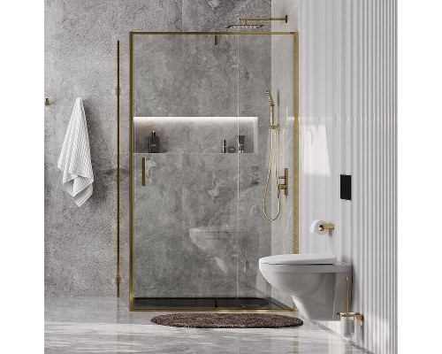 Душевая стенка WasserKRAFT Aisch 100 55P10-RP100 профиль Золото матовое стекло прозрачное