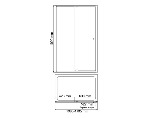 Душевая дверь WasserKRAFT Aula 110 11P13 профиль Хром стекло прозрачное