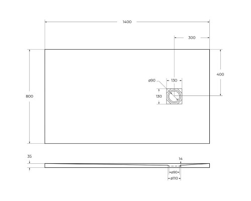 Душевой поддон из искусственного камня BelBagno Uno 140x80 TRAY-MR-UNO-AH-140/80-35-W-NO Белый