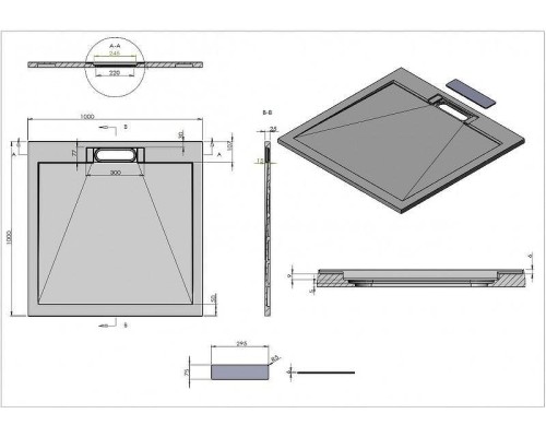 Душевой поддон из искусственного камня Esbano Luxe ESP-LX100W 100х100 ESPLX100W цвет Белый