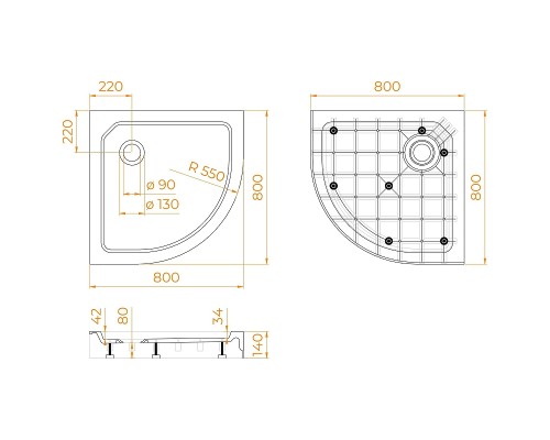 Душевой поддон из стеклокомпозита RGW SMC 80x80 12350488-01 цвет Белый