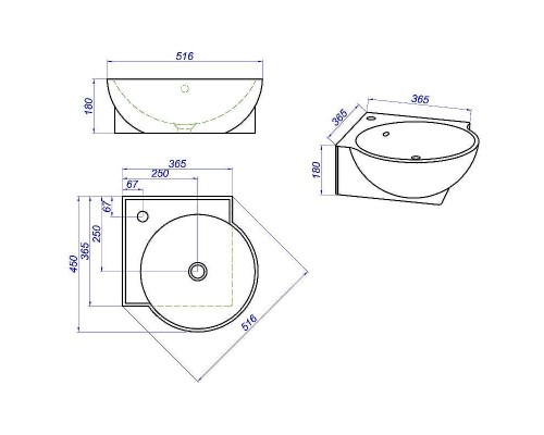 Раковина Aqwella Дельта 45 4640021061435 угловая Белая