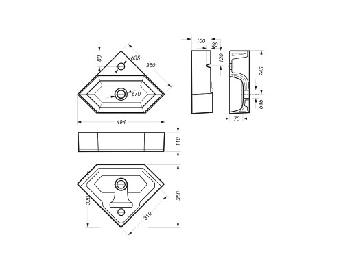 Раковина Onika Sanita Luxe Line 49,5 LIN35SLWB01 цвет Белый
