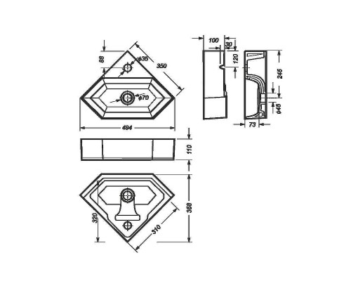 Раковина-чаша Sanita Luxe Line 49 WB.CR/Line/35-C/WHT.G/S1 угловая Белая