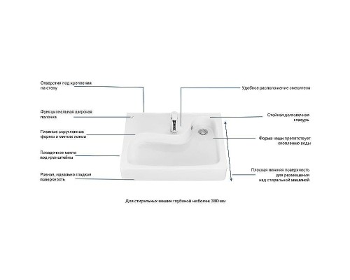 Раковина Santek Клио 50 1WH501770 на стиральную машину Белая