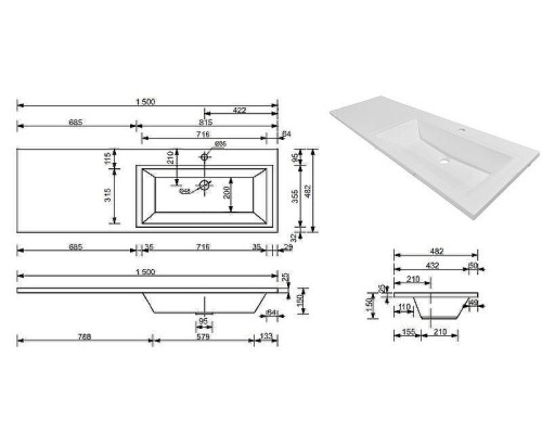 Раковина Style Line Эстет Даллас 150 R СС-00002301 с местом под стиральную машину Белая
