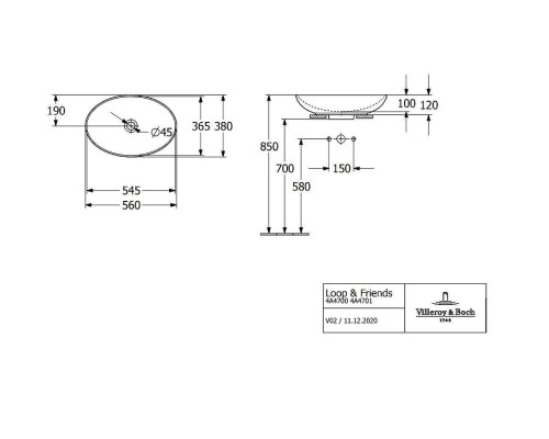 Раковина Villeroy&Boch Loop&Friends 56 4A470101 цвет Альпийский белый