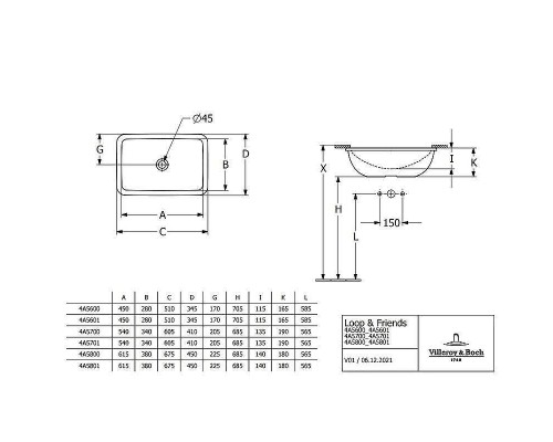 Раковина Villeroy&Boch Loop&Friends 54 4A5700R1 цвет Альпийский белый