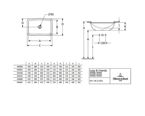 Раковина Villeroy&Boch Loop & Friends 60,5 4A570101 цвет Альпийский белый